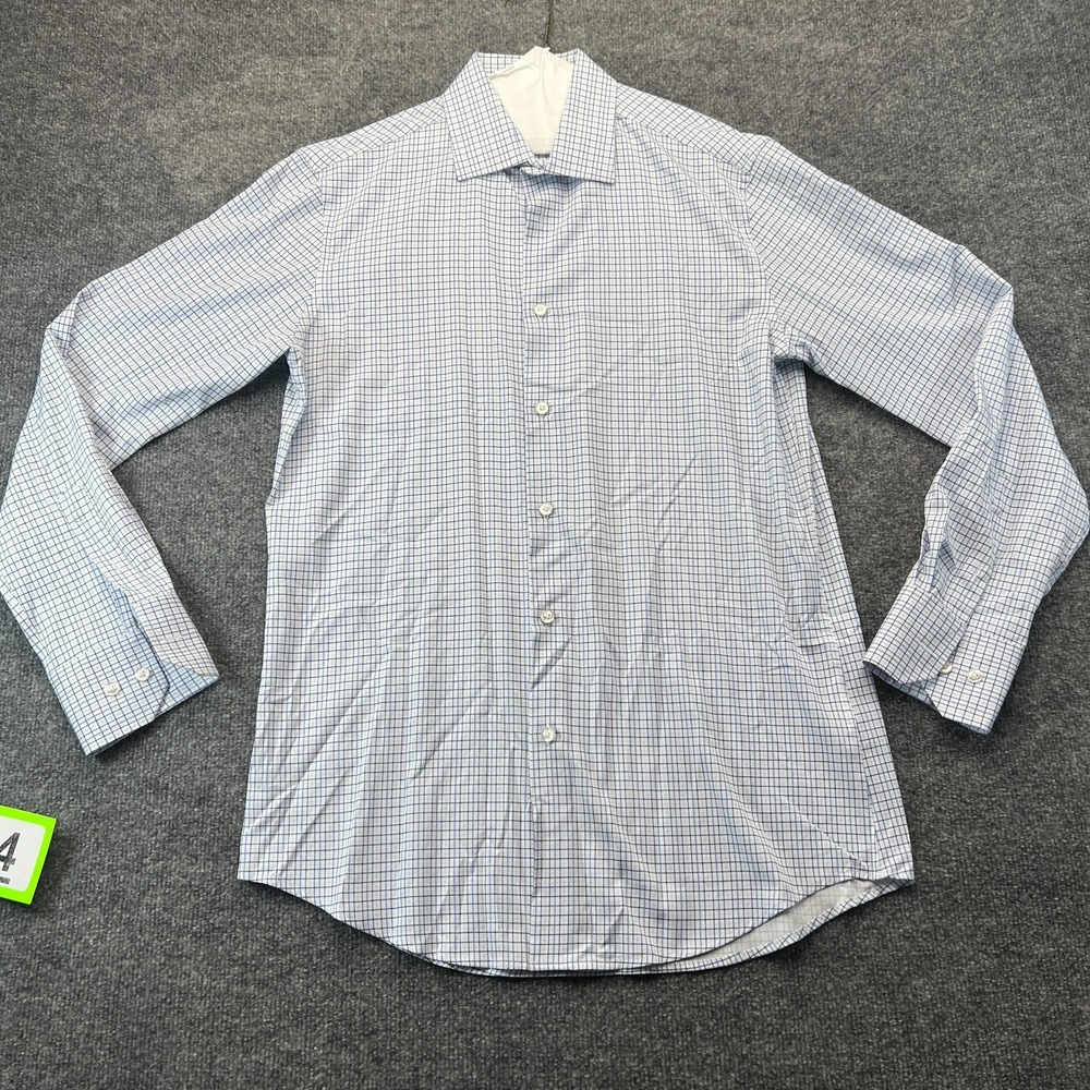 Giorgio Fiorelli Dress Shirt Men Medium Blue Check Long Sleeve Comfort Button Up